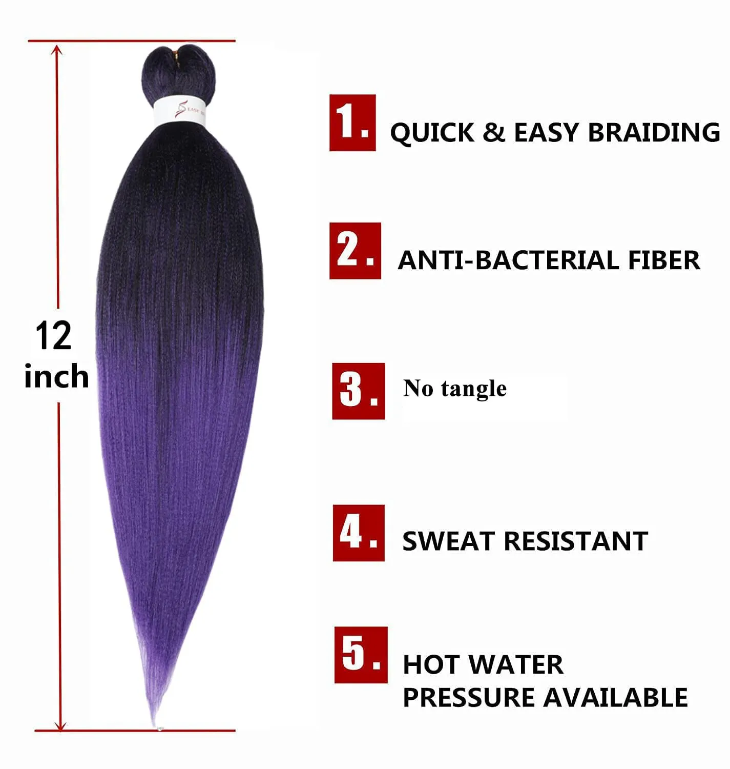 Braiding Hair Pre Stretched-12 Inch 8 Packs Synthetic Braiding Hair, Natural Easy Braid Crochet Hair, Hot Water Setting Professional Soft Yaki Straight Texture (12Inch,# 1B/Purple)