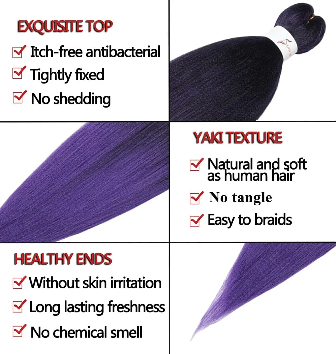 Braiding Hair Pre Stretched-12 Inch 8 Packs Synthetic Braiding Hair, Natural Easy Braid Crochet Hair, Hot Water Setting Professional Soft Yaki Straight Texture (12Inch,# 1B/Purple)