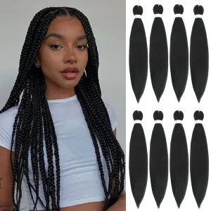 Braiding Hair Pre Stretched 18 Inch 8 Packs Braiding Hair Extension Pre Stretched Braiding Hair Professional Synthetic Hair For Braiding Crochet Twist Braids Soft Yaki Texture(18", 1B-8P)