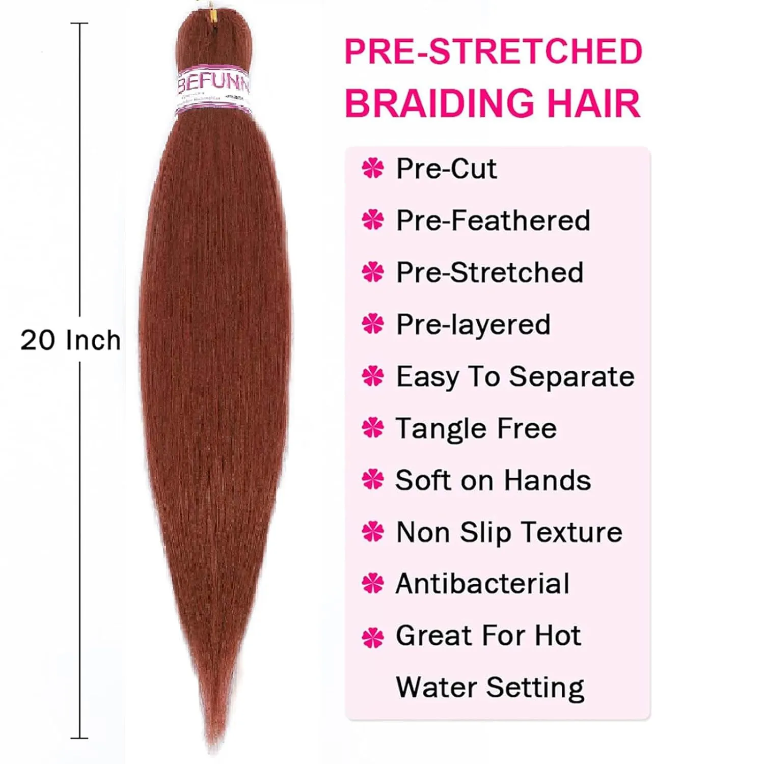 Braiding Hair, Pre Stretched Braiding Hair 20 Inch - 8 Packs Copper Prestretched Braiding Hair For Box Braids Crochet Hair,Professional Soft Knotless Braid Hair For Women,Itch Free (20",350#)