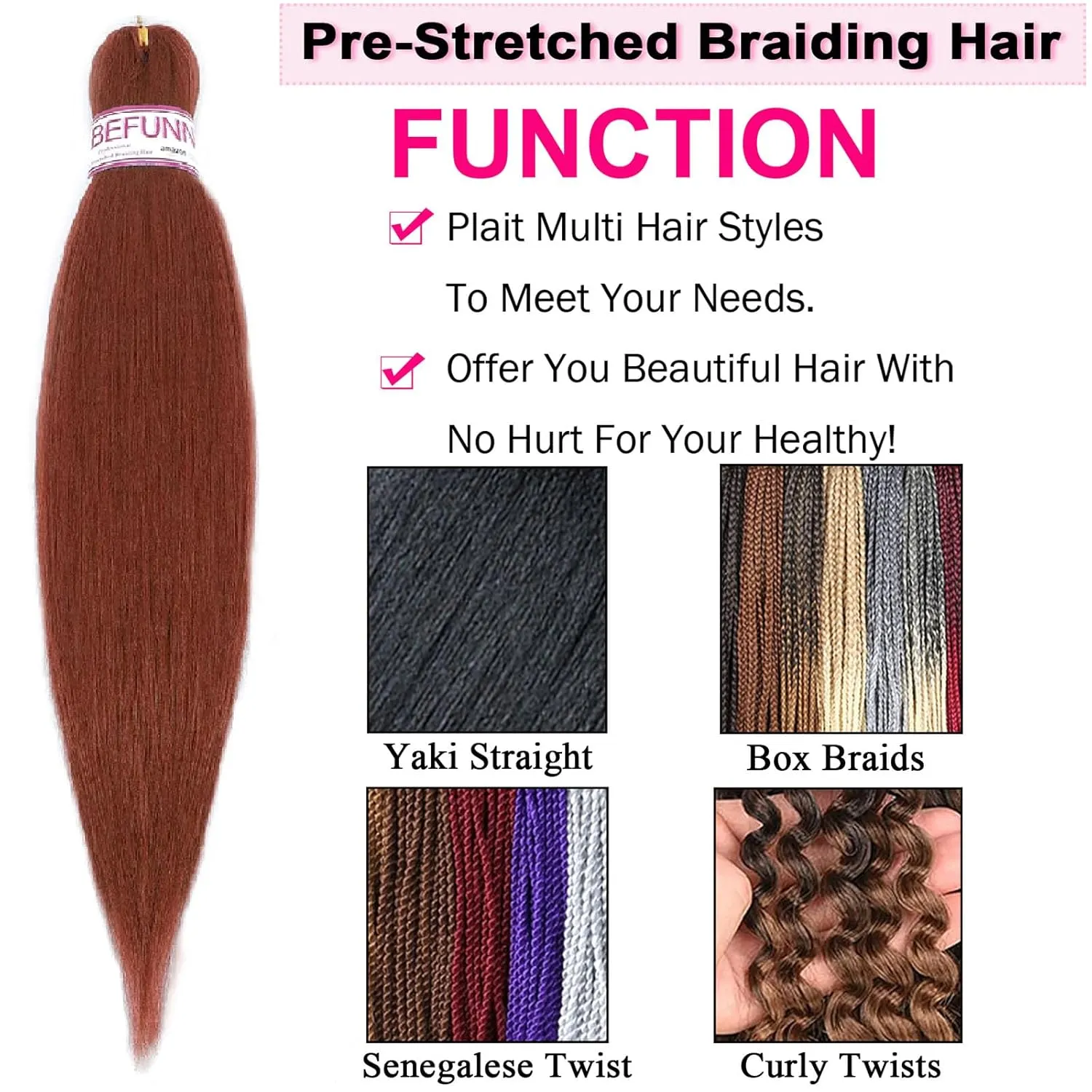 Braiding Hair, Pre Stretched Braiding Hair 20 Inch - 8 Packs Copper Prestretched Braiding Hair For Box Braids Crochet Hair,Professional Soft Knotless Braid Hair For Women,Itch Free (20",350#)