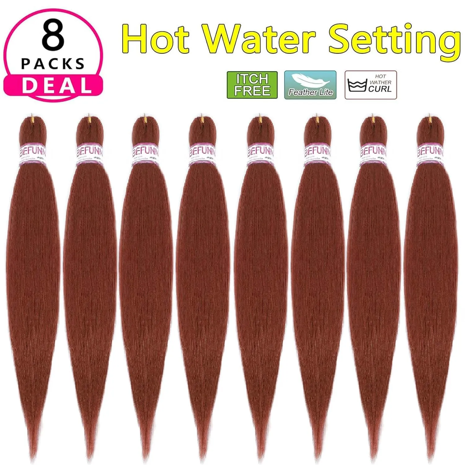 Braiding Hair, Pre Stretched Braiding Hair 20 Inch - 8 Packs Copper Prestretched Braiding Hair For Box Braids Crochet Hair,Professional Soft Knotless Braid Hair For Women,Itch Free (20",350#)