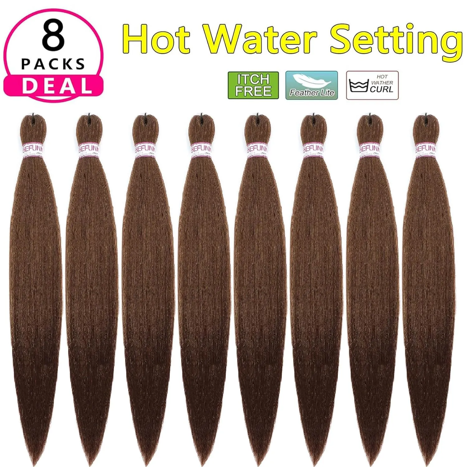 Braiding Hair,20 Inch 8 Packs 30# Pre Stretched Braiding Hair,Ombre Prestretched Hair For Black Women Human Hair,Professional Itch Free Yaki Synthetic Hair Extension(20in 8pcs,30#)