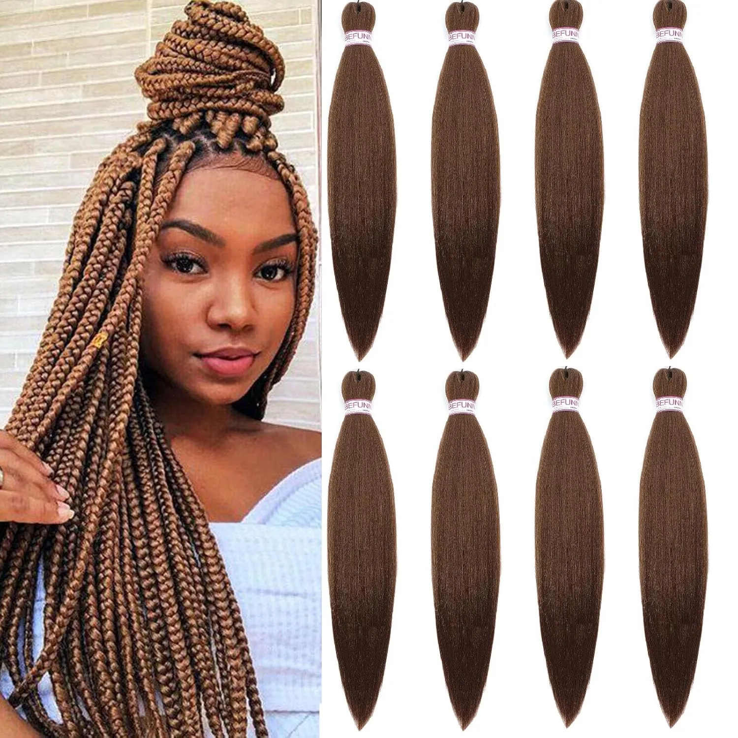 Braiding Hair,20 Inch 8 Packs 30# Pre Stretched Braiding Hair,Ombre Prestretched Hair For Black Women Human Hair,Professional Itch Free Yaki Synthetic Hair Extension(20in 8pcs,30#)