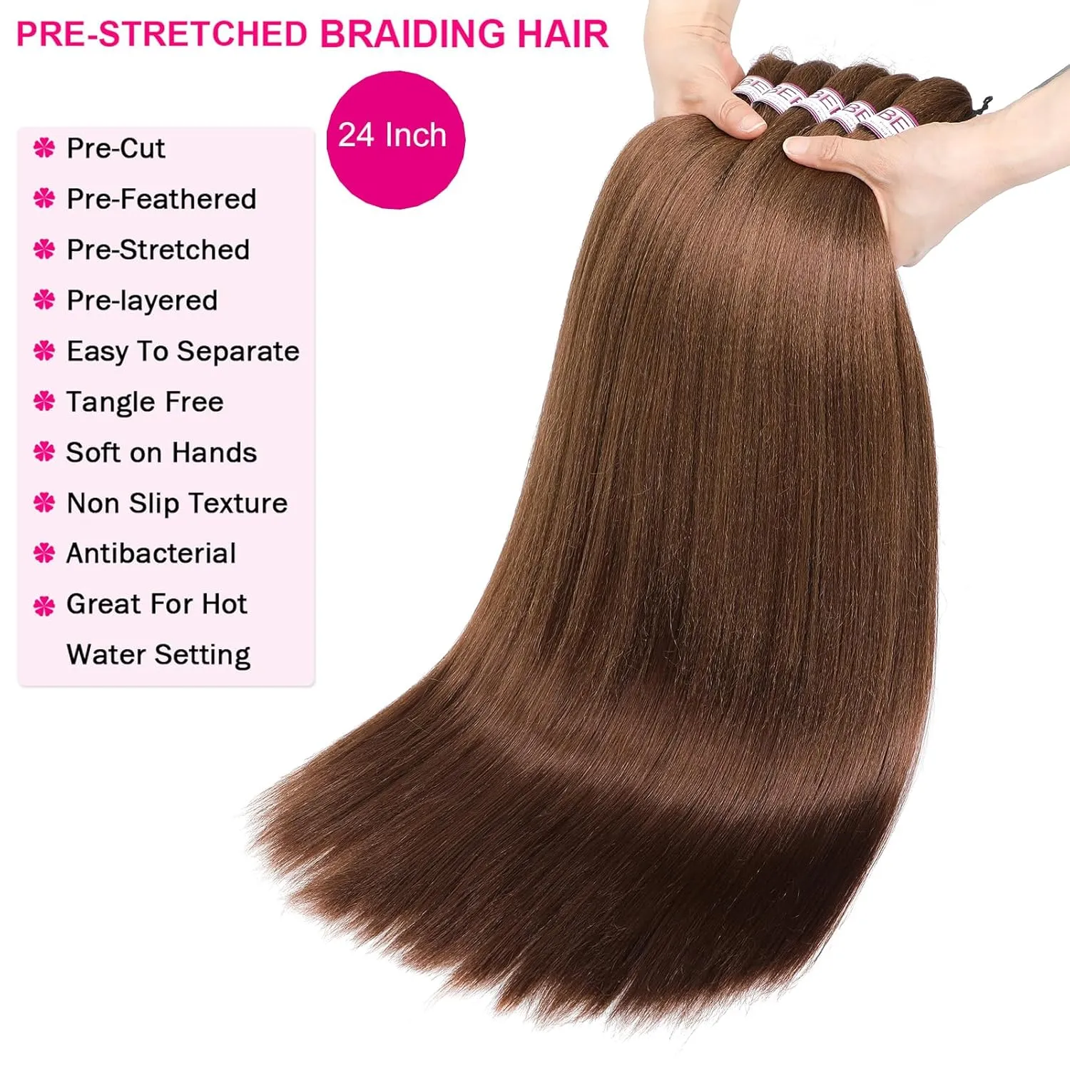 Braiding Hair,20 Inch 8 Packs 30# Pre Stretched Braiding Hair,Ombre Prestretched Hair For Black Women Human Hair,Professional Itch Free Yaki Synthetic Hair Extension(20in 8pcs,30#)
