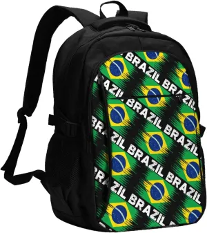Brazil Flag Casual Travel Backpacks Hiking Camping Backpack Large Outdoor Sport Daypack Laptop Rucksack Climbing Working Bags with USB Port