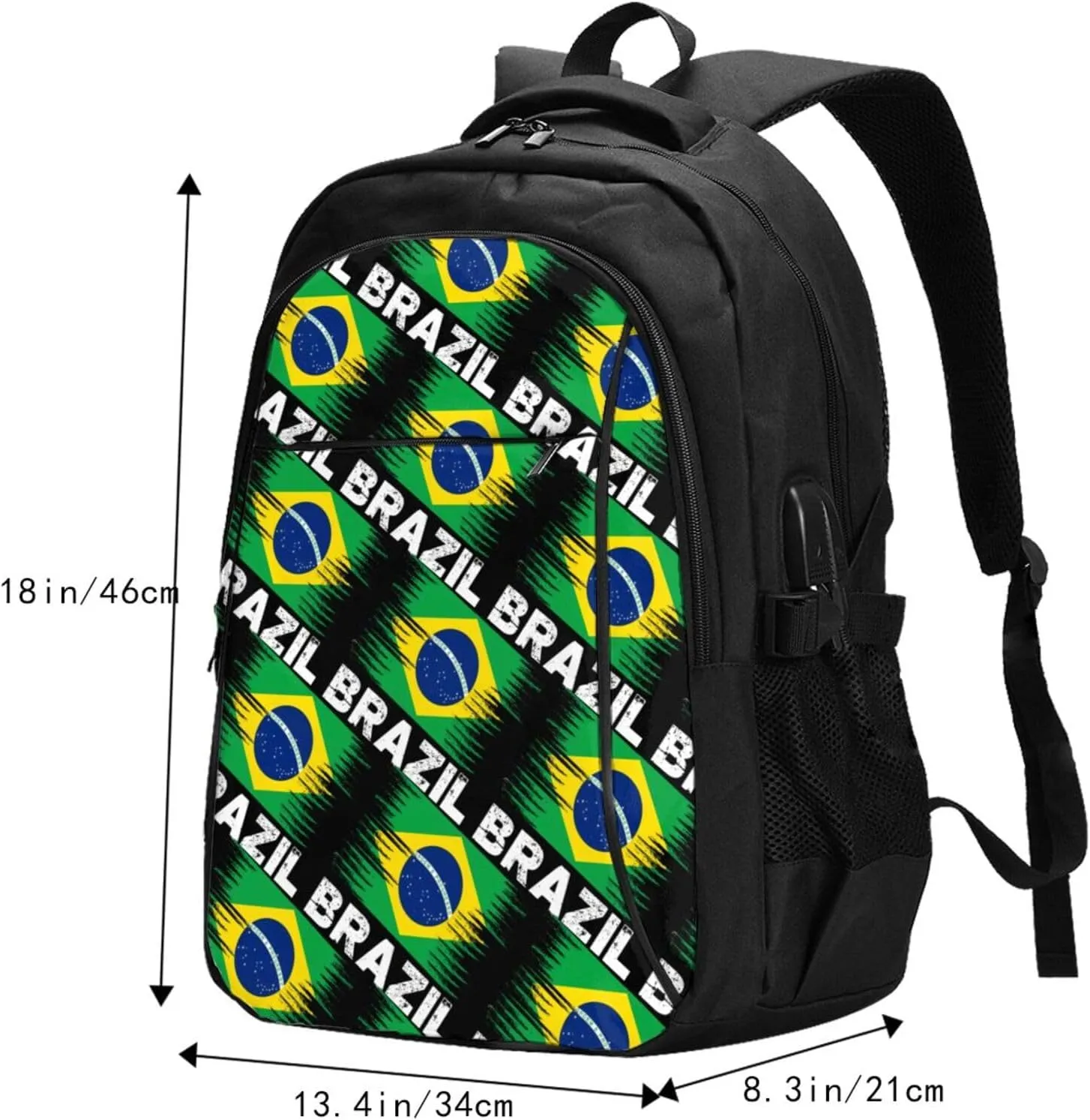 Brazil Flag Casual Travel Backpacks Hiking Camping Backpack Large Outdoor Sport Daypack Laptop Rucksack Climbing Working Bags with USB Port
