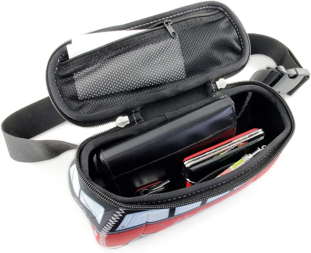 BRISA VW Collection - Volkswagen Neoprene Hip Bag Belly Bag Money Belt Crossbody Bag for Outdoor and Travel in T1 Bus Design (Red/Black)