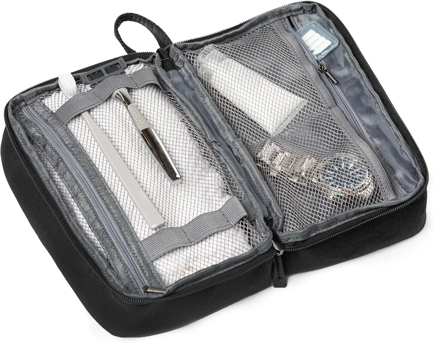 Brookstone Travel Toiletry Bag - Compact Cosmetic Organizer & Dopp Kit for Toiletries, Makeup, Grooming Essentials & Hygiene Kit, Splitpack Blue