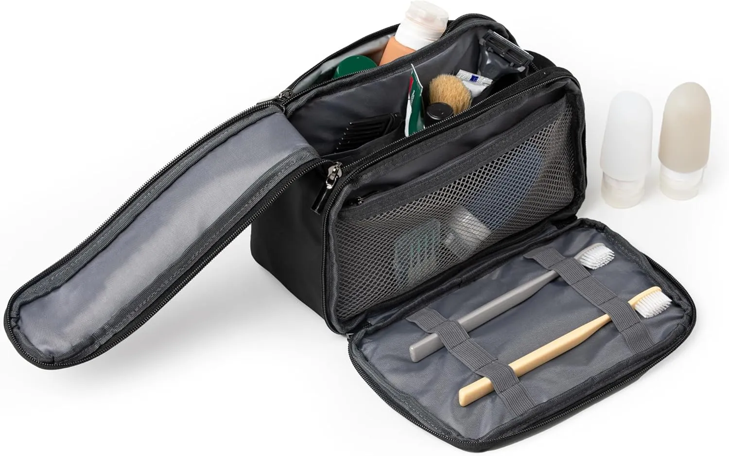 Brookstone Travel Toiletry Bag - Compact Cosmetic Organizer & Dopp Kit for Toiletries, Makeup, Grooming Essentials & Hygiene Kit, Top- Zip Black