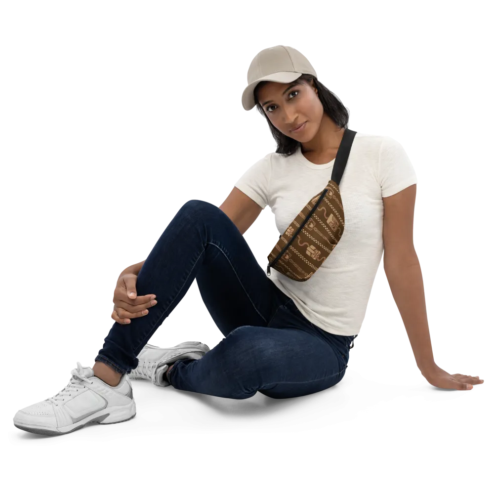 Brown Tiki Pattern Fanny Pack