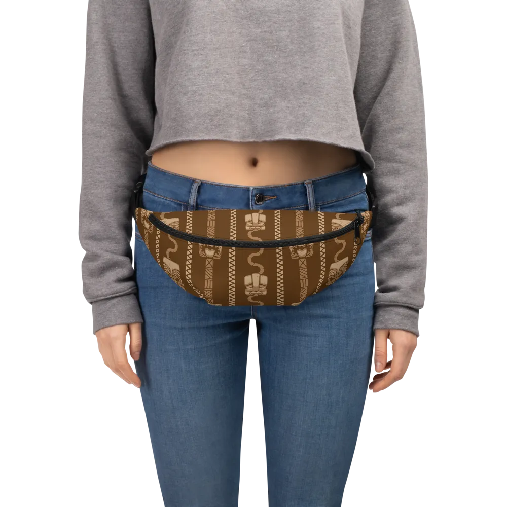 Brown Tiki Pattern Fanny Pack