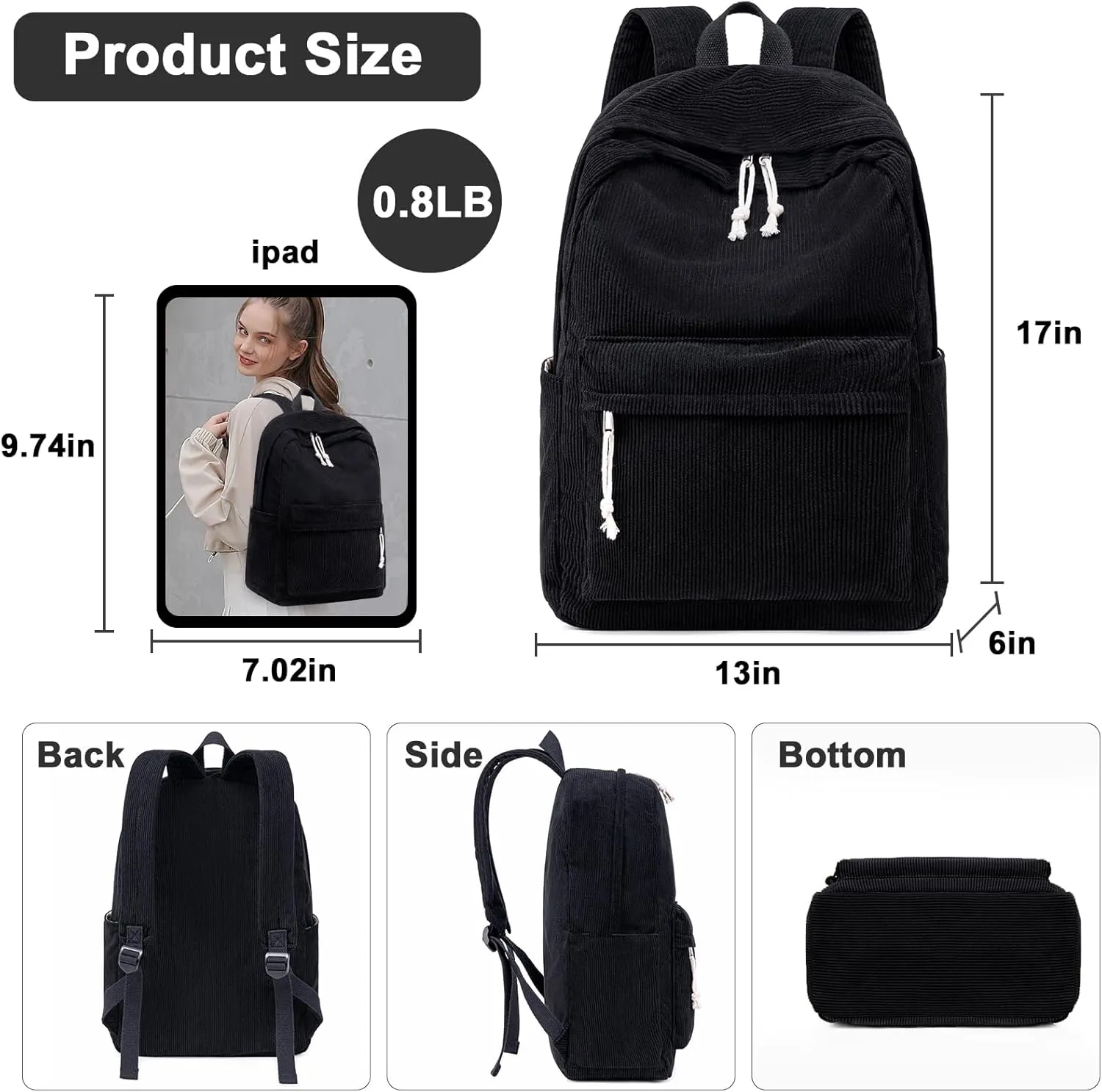 BTOOP School Backpacks for Teen Girls Bookbags Lightweight Canvas Backpack Schoolbag Set