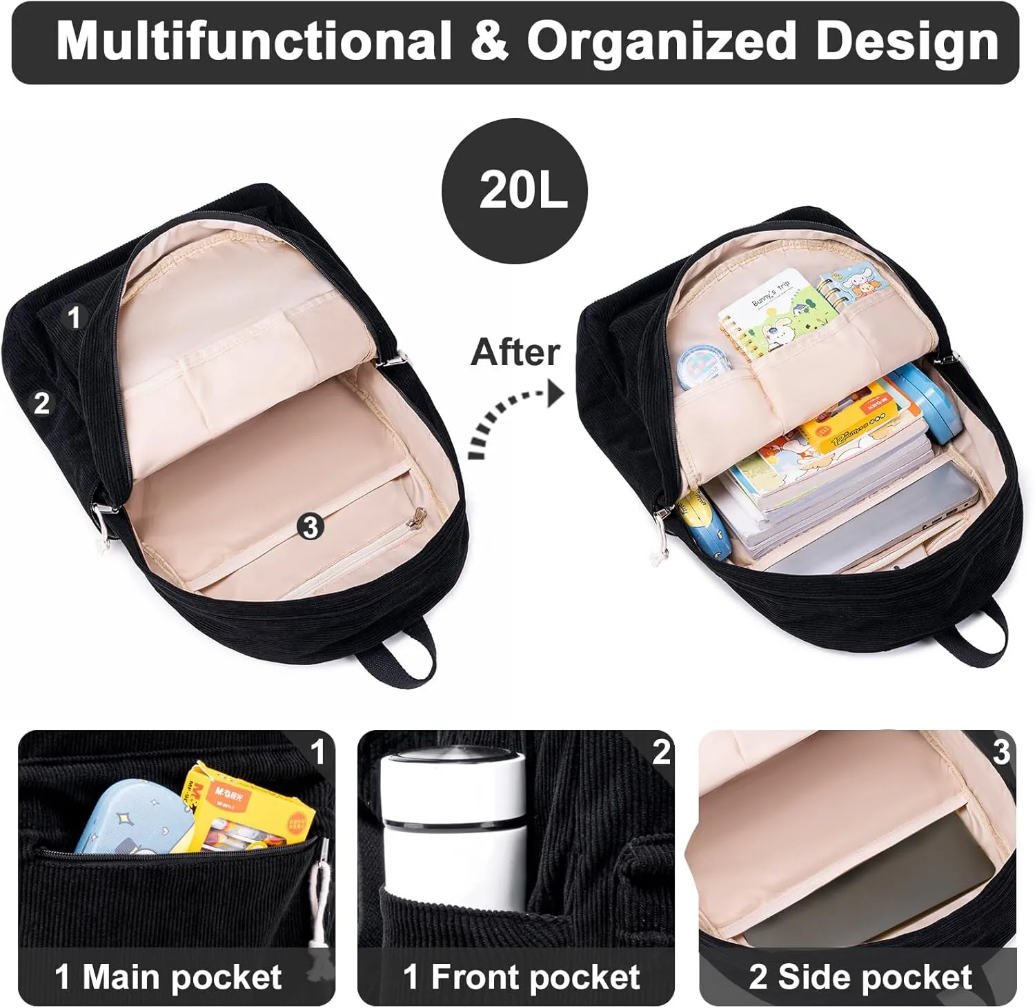 BTOOP School Backpacks for Teen Girls Bookbags Lightweight Canvas Backpack Schoolbag Set