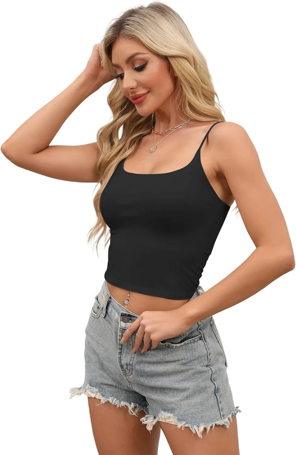 Buauty 4 Packs Crop Tops Spaghetti Strap Tank Tops for Women, Basic cami Crop Tank top Double Lined Camisole Tops