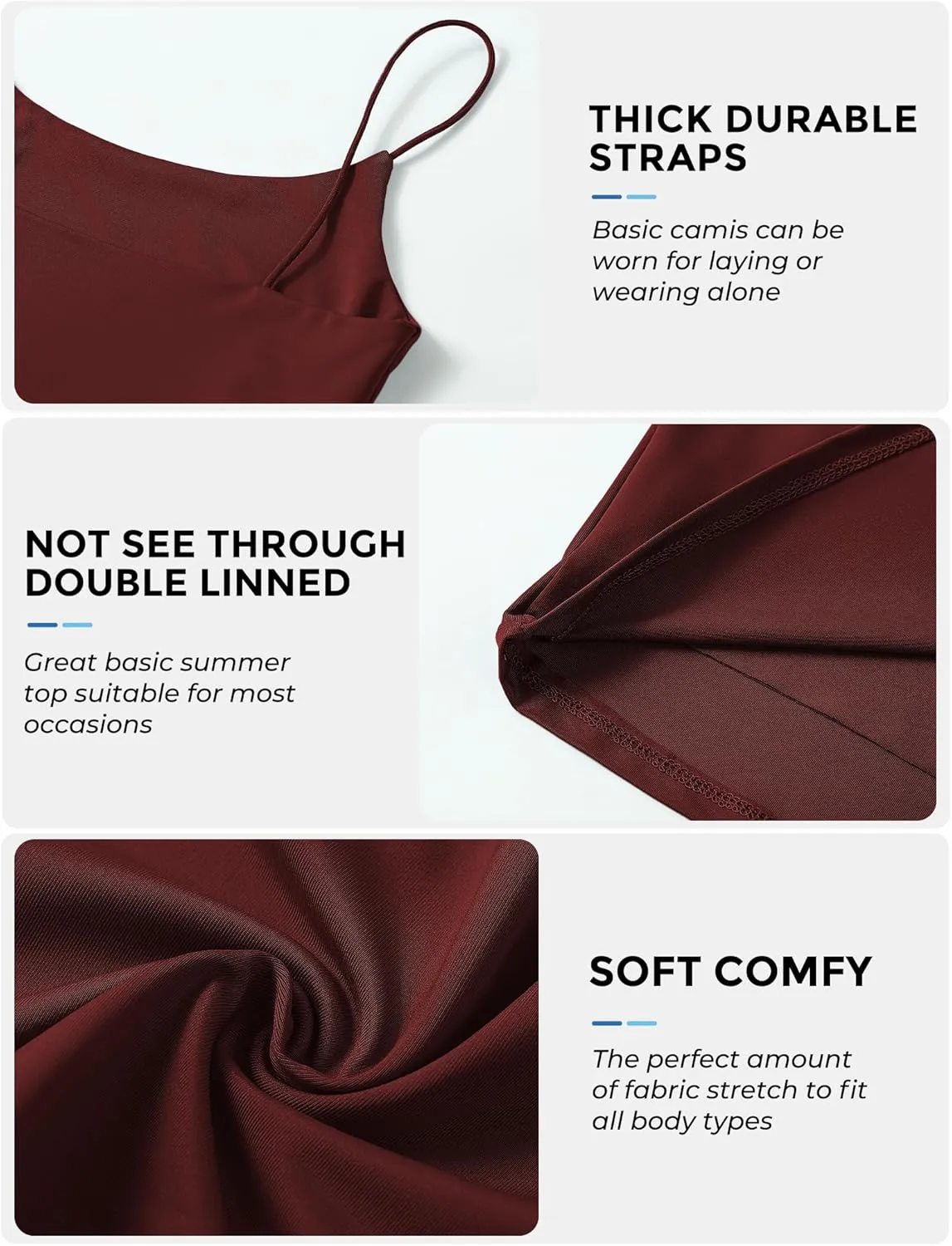 Buauty 4 Packs Crop Tops Spaghetti Strap Tank Tops for Women, Basic cami Crop Tank top Double Lined Camisole Tops