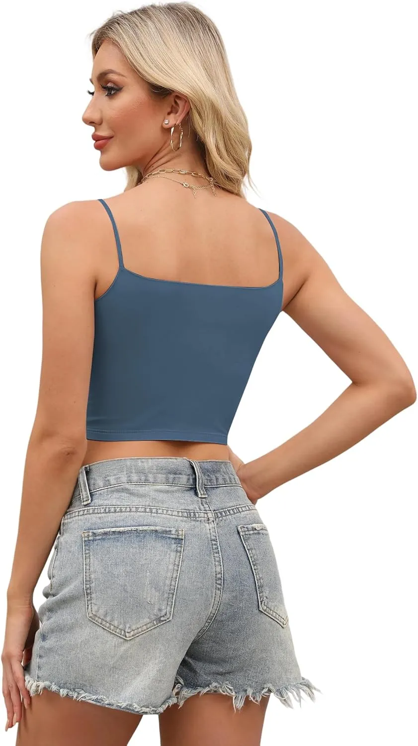 Buauty 4 Packs Crop Tops Spaghetti Strap Tank Tops for Women, Basic cami Crop Tank top Double Lined Camisole Tops