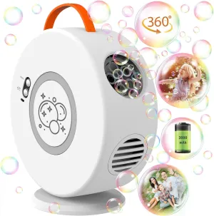 Bubble Machine Automatic Bubble Blower for Kids Toddlers Rechargeable Battery Portable Bubble Maker Electric Bubble Machine Auto Rotating 90°/360° Outdoor Toy for Birthday Party Wedding