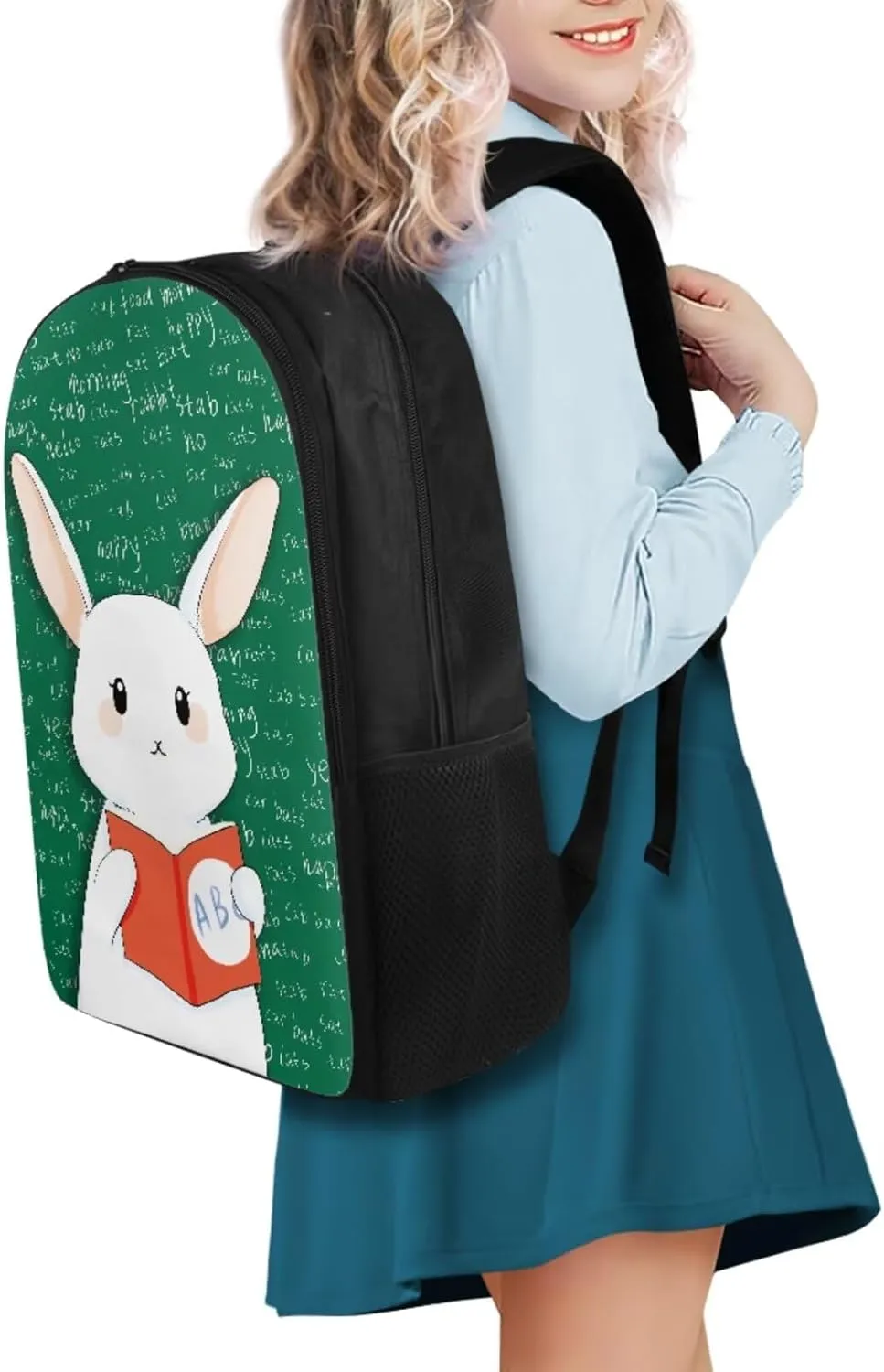 Bunny Teacher Backpack for School Girls 4-6 with Lunch Bag Kids Bookbag with Water Bottle Sleeve Pencil Case Animal Print School Bag 4th Grade Boy Book Bag Combo