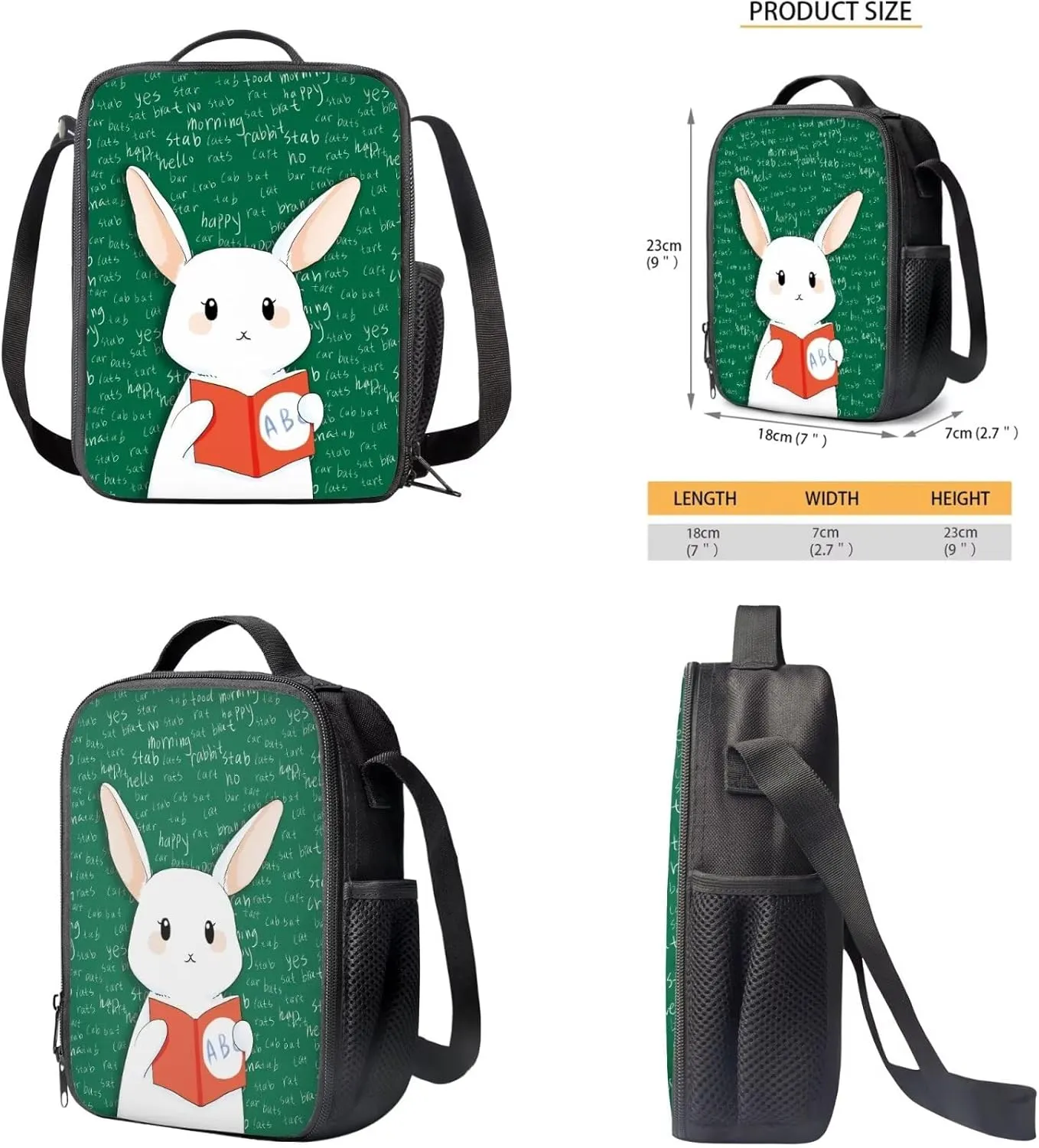 Bunny Teacher Backpack for School Girls 4-6 with Lunch Bag Kids Bookbag with Water Bottle Sleeve Pencil Case Animal Print School Bag 4th Grade Boy Book Bag Combo