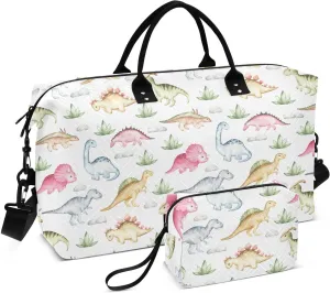 Burbuja Travel Duffel Bag for Women, Cute Dinosaur Weekender Overnight Bag Shoulder Carry On Tote Bag with Trolley Sleeve, Gym Bag with Toiletry Bag, Large Size