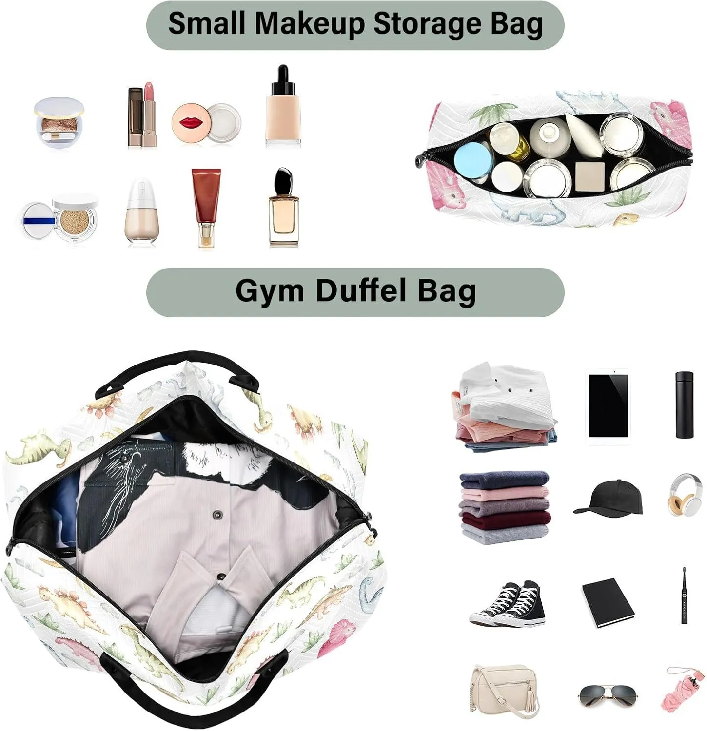 Burbuja Travel Duffel Bag for Women, Cute Dinosaur Weekender Overnight Bag Shoulder Carry On Tote Bag with Trolley Sleeve, Gym Bag with Toiletry Bag, Large Size
