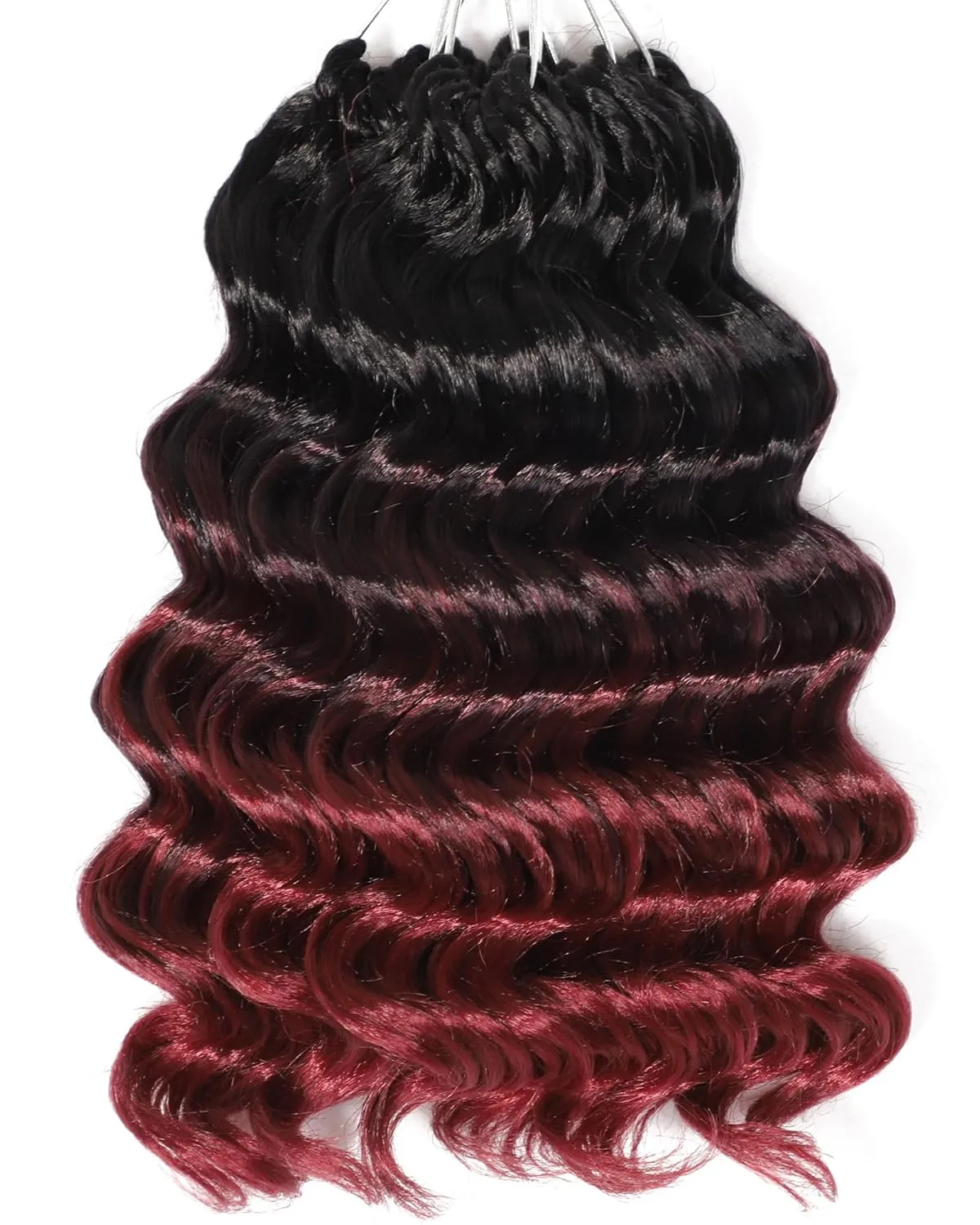 Burgundy Ombre Ocean Wave Crochet Hair Pre Looped 9 Inch Natural Curly Braiding Ocean Wave Hair 7 Packs 3 Tone Deep Wave Short Wavy Crochet Braids for Women