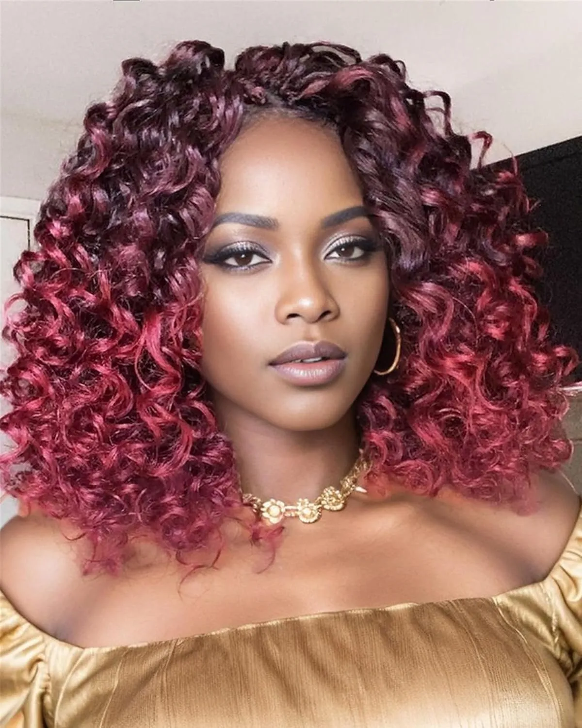 Burgundy Ombre Ocean Wave Crochet Hair Pre Looped 9 Inch Natural Curly Braiding Ocean Wave Hair 7 Packs 3 Tone Deep Wave Short Wavy Crochet Braids for Women