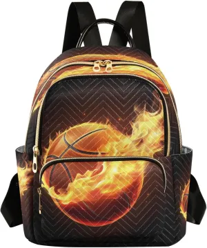 Burning Basketball Fire Women Mini Backpack Purse Ladies Fashion Backpacks Casual Shoulder Bag Daypack for School Work Travel Small