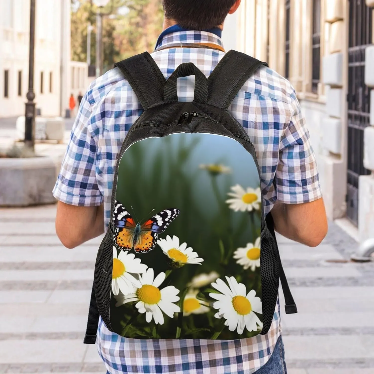 Butterflies Daisy Flower Backpack Waterproof Large Capacity Travel Laptop Backpack Casual Daypack For Men Women