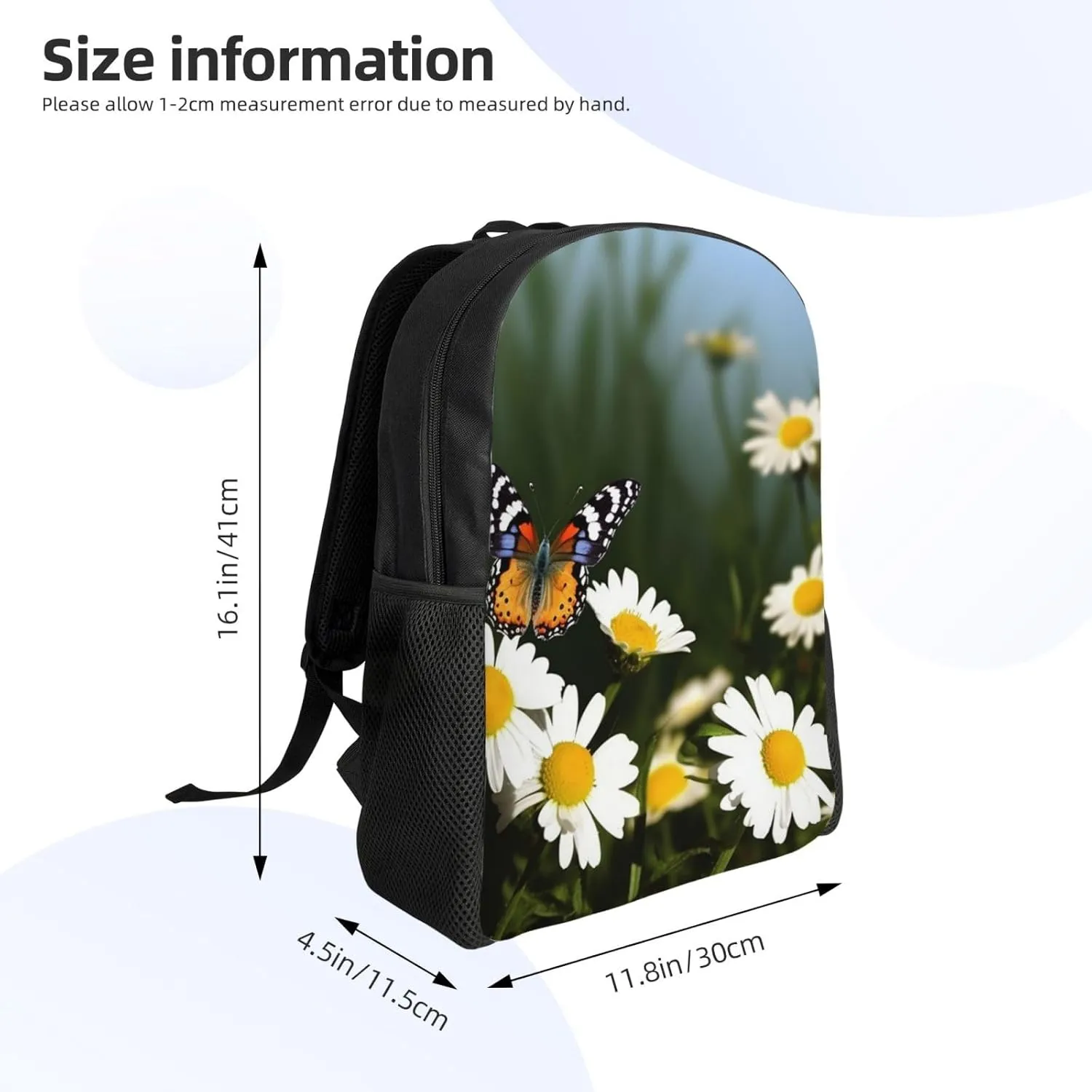 Butterflies Daisy Flower Backpack Waterproof Large Capacity Travel Laptop Backpack Casual Daypack For Men Women