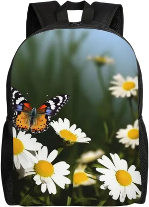 Butterflies Daisy Flower Backpack Waterproof Large Capacity Travel Laptop Backpack Casual Daypack For Men Women