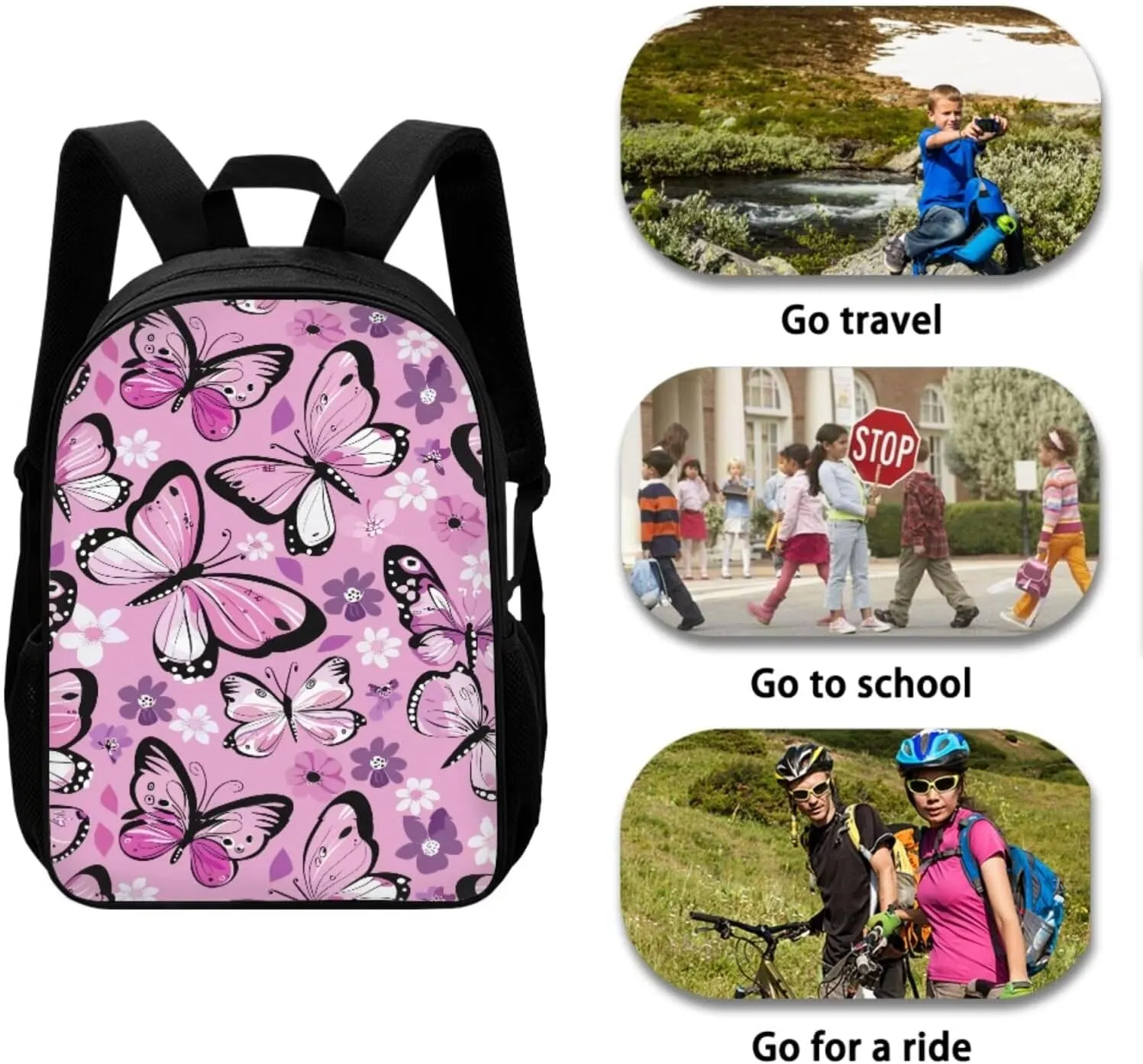Butterfly Big Kids Backpack and Lunch Box Set Primary Boys Backpacks School Bag with Water Bottle Holder Bookbags for Kindergarten Elementary Middle High School Birthday Gifts