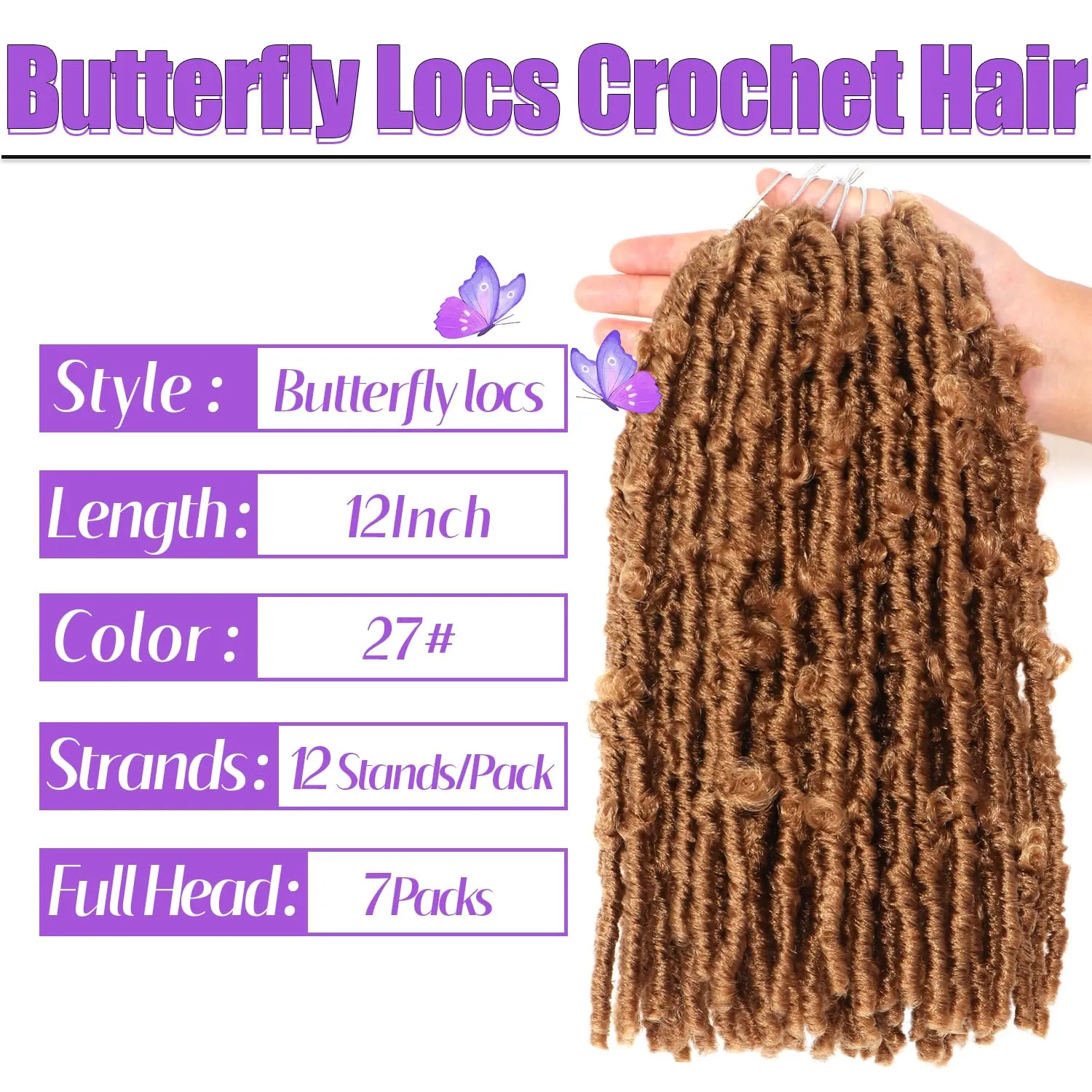 Butterfly Locs Crochet Hair 7 Packs 12 Inch Lightweight Pre Looped Soft Faux Locs for Black Women (12 Inch 7 Packs, 27#)