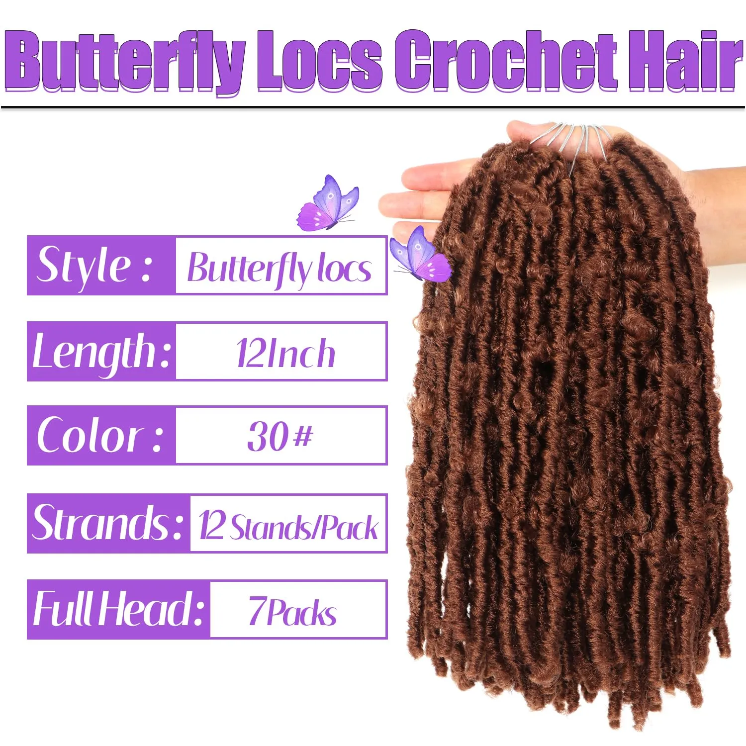 Butterfly Locs Crochet Hair 7 Packs 12 Inch Lightweight Pre Looped Soft Faux Locs for Black Women (12 Inch 7 packs, 30#)
