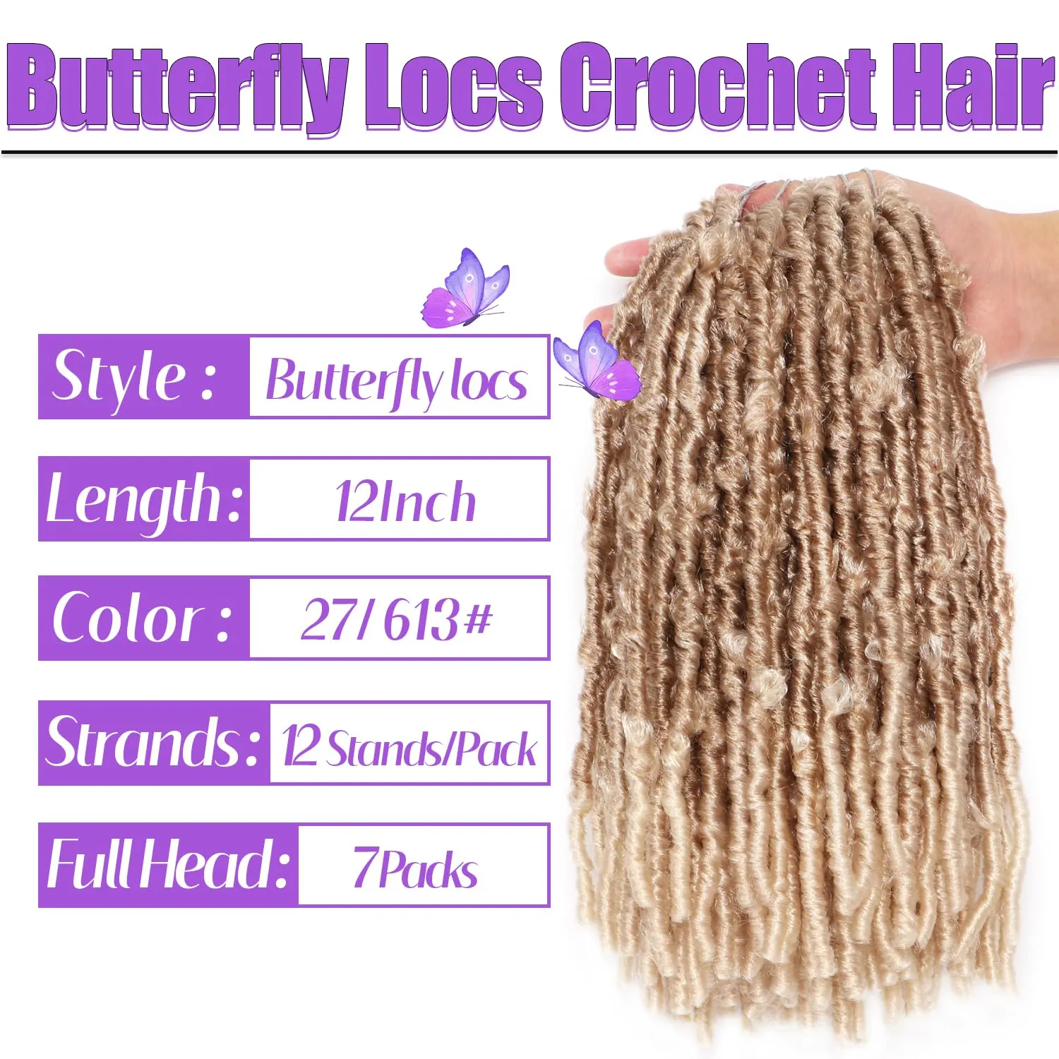 Butterfly Locs Crochet Hair 7 Packs 12 Inch Lightweight Pre Looped Soft Faux Locs for Black Women (12 Inch(Pack of 7), 27#/613#)