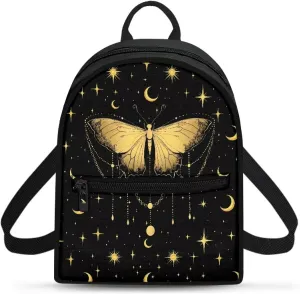 Butterfly Moon Sun Mini Backpack Purse for Women ＆ Men Small Cute Backpacks Purse Waterproof and Lightweight Mini Backpack Small Backpack Purse with Handle