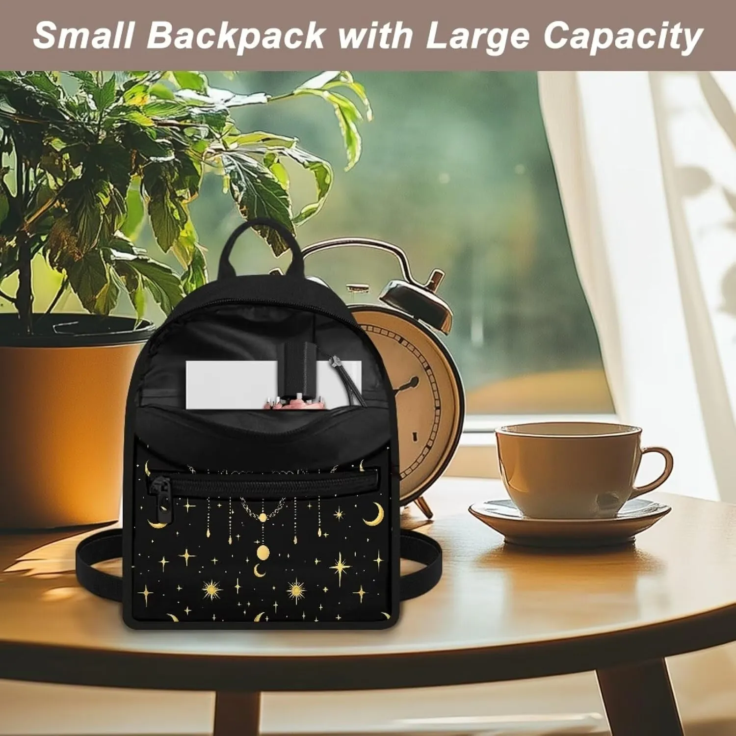 Butterfly Moon Sun Mini Backpack Purse for Women ＆ Men Small Cute Backpacks Purse Waterproof and Lightweight Mini Backpack Small Backpack Purse with Handle