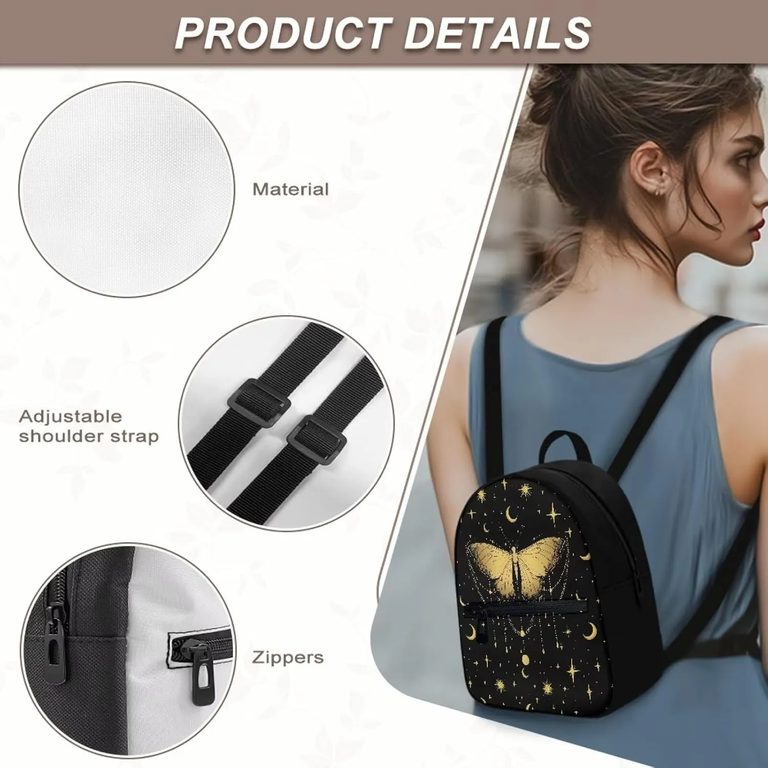 Butterfly Moon Sun Mini Backpack Purse for Women ＆ Men Small Cute Backpacks Purse Waterproof and Lightweight Mini Backpack Small Backpack Purse with Handle