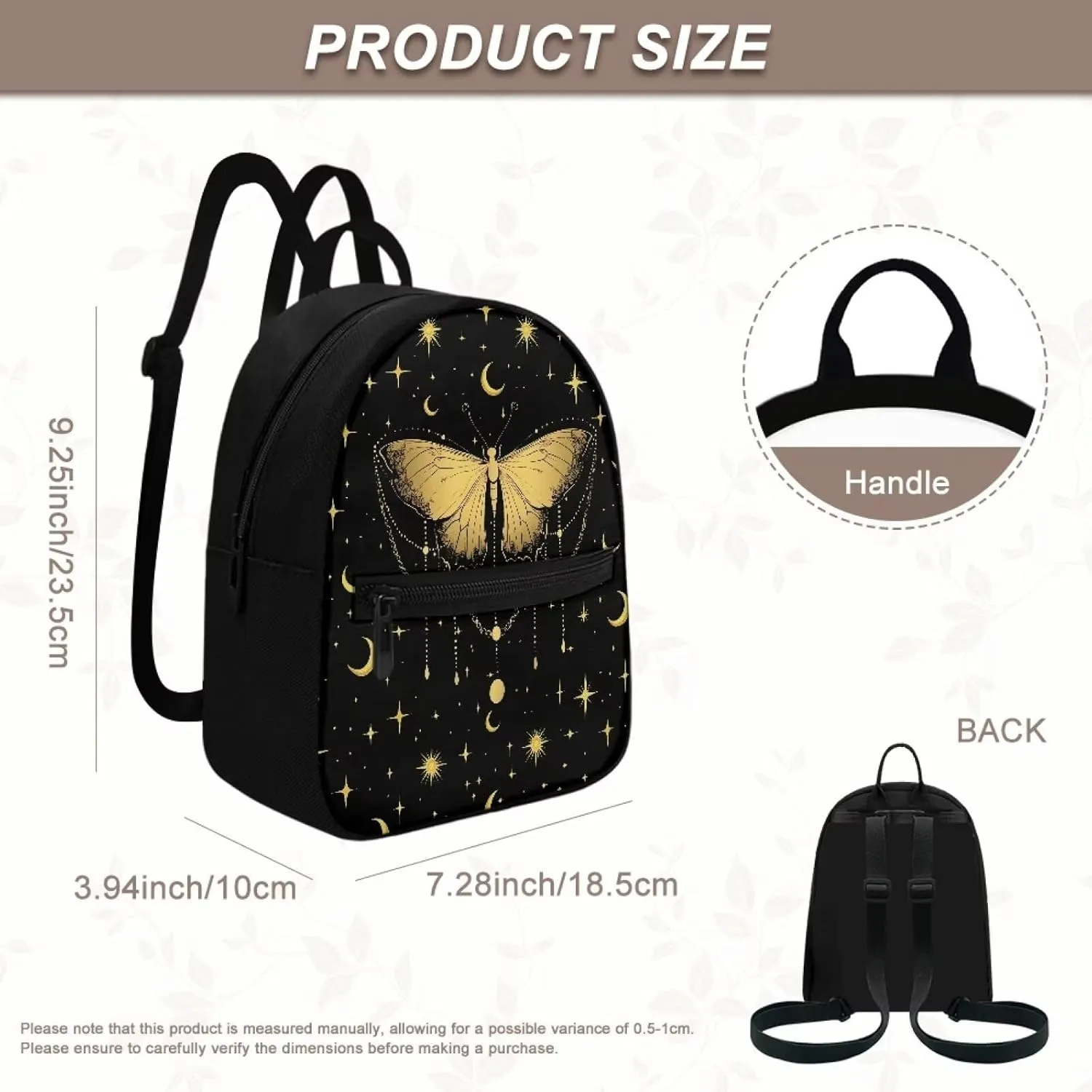 Butterfly Moon Sun Mini Backpack Purse for Women ＆ Men Small Cute Backpacks Purse Waterproof and Lightweight Mini Backpack Small Backpack Purse with Handle