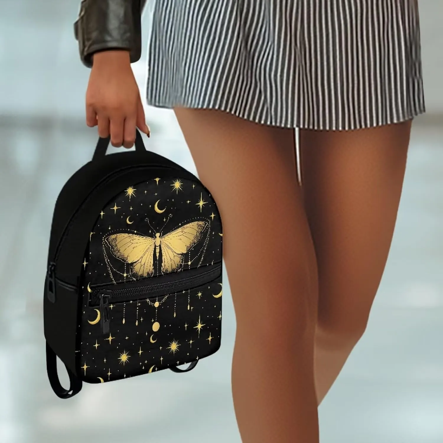 Butterfly Moon Sun Mini Backpack Purse for Women ＆ Men Small Cute Backpacks Purse Waterproof and Lightweight Mini Backpack Small Backpack Purse with Handle