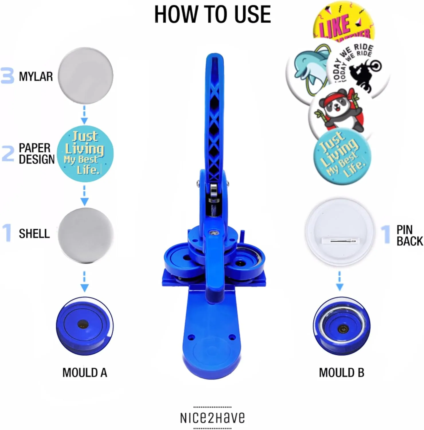 Button Maker Machine Multiple Sizes 1 1.25 2.25in (500 Buttons,15 Bottle Openers,15 Fridge Magnets,15 Keychain Buttons, 500  Designs,3 Cutters) - Pin Maker Machine