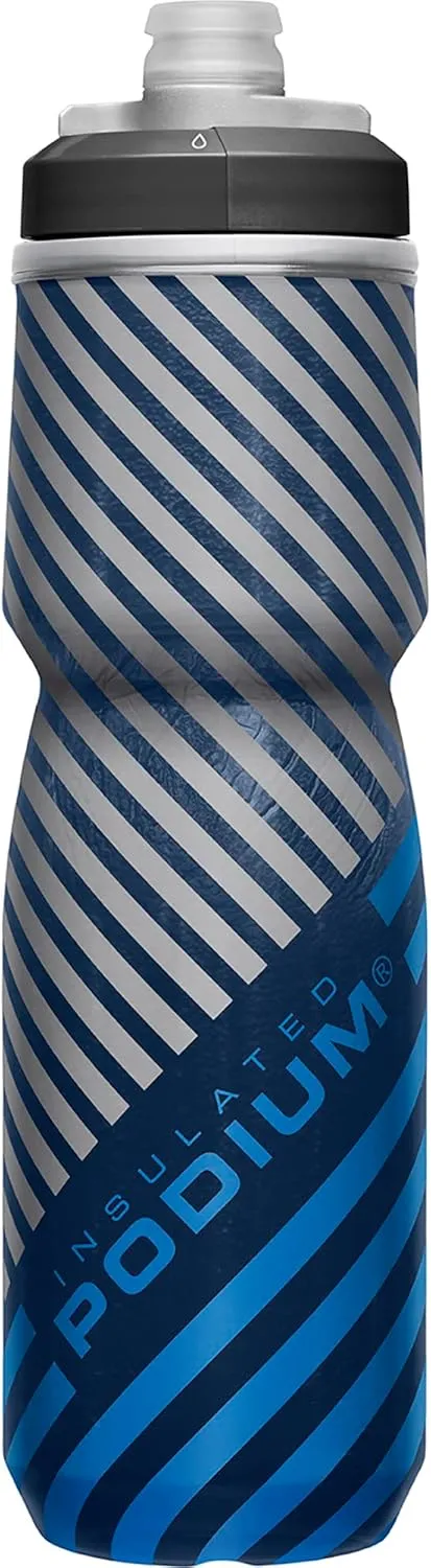 CamelBak Podium Chill Insulated Bike Water Bottle - Easy Squeeze Bottle - Fits Most Bike Cages - 24oz, Navy Stripe