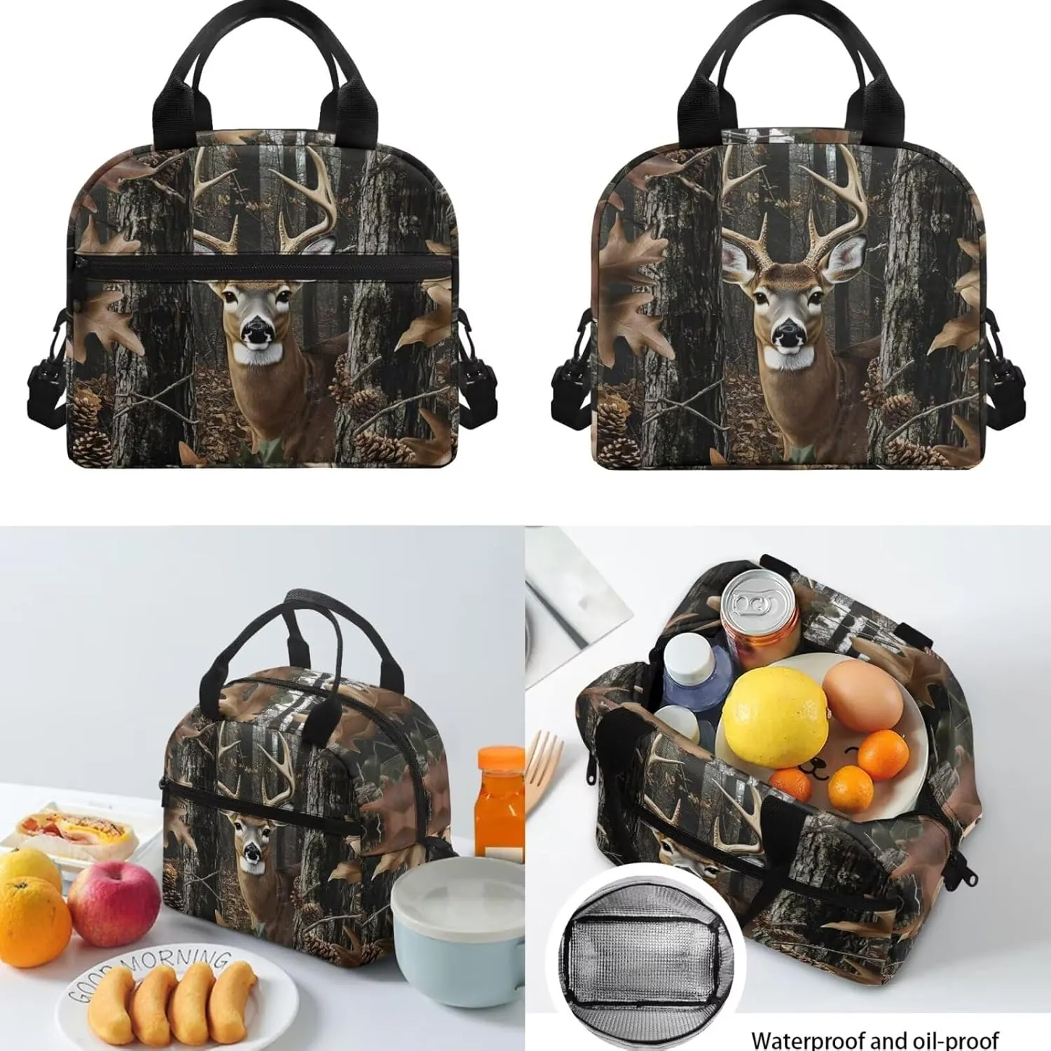 Camo Deer Backpack and Lunch Box Set Boys 3-4/4-6/6-8 Hunting Kids Bookbags for 2nd Grade Back Pack with Lunch Bag 15in Kindergarten Student Back Pack Lunchbox Pencil Case Schoolbag