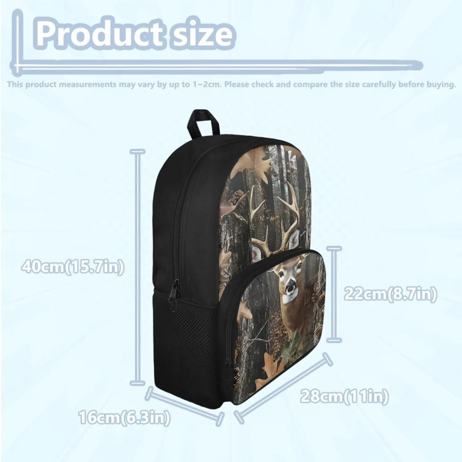 Camo Deer Backpack and Lunch Box Set Boys 3-4/4-6/6-8 Hunting Kids Bookbags for 2nd Grade Back Pack with Lunch Bag 15in Kindergarten Student Back Pack Lunchbox Pencil Case Schoolbag