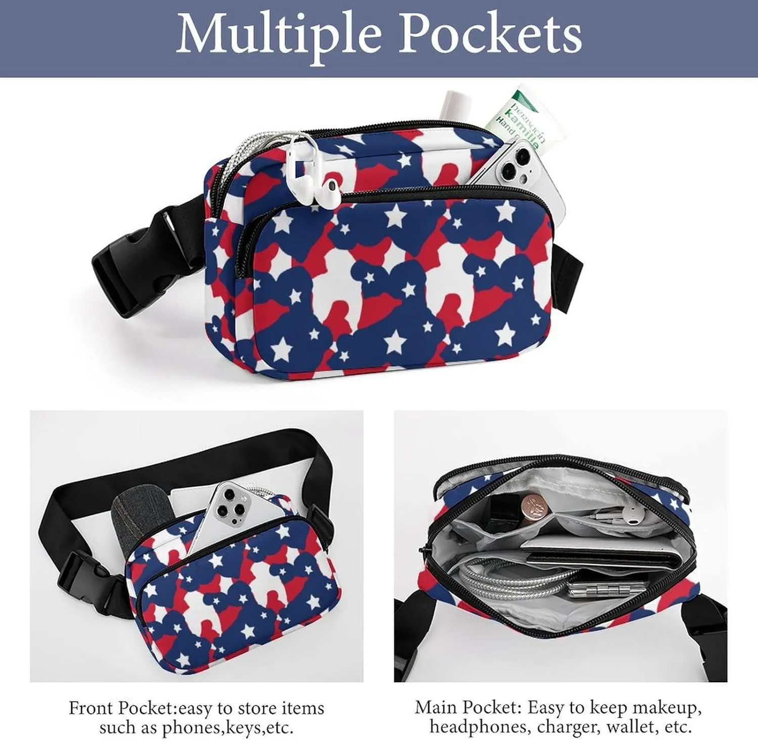 Camouflage Pattern with Stars Unisex Fashion Fanny Pack Crossbody Bag Suitable for Traveling, Hiking, Daily Life, 20x13cm, style-7-2