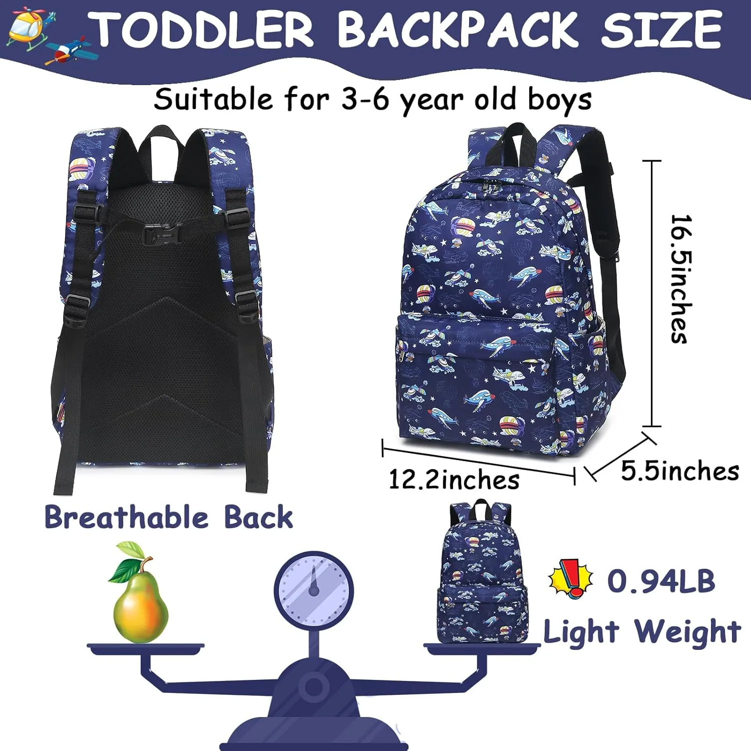 CAMTOP Backpack for Kids, Boys Girls Preschool Backpacks with Lunch Box Toddler Kindergarten School Bookbag Set