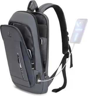 Caoroky knight Backpack Laptop Men 15.6 inch Slim Work Business Backpacks with USB Charging Port Mens Travel Bag Bookbag (Grey, Medium)