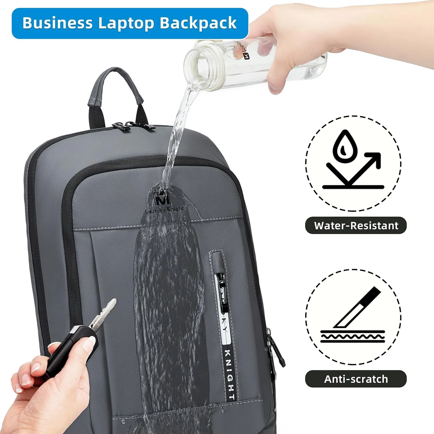 Caoroky knight Backpack Laptop Men 15.6 inch Slim Work Business Backpacks with USB Charging Port Mens Travel Bag Bookbag (Grey, Medium)