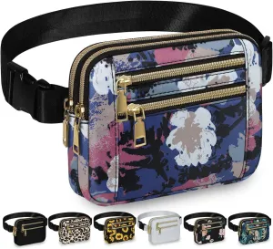 Capolo Fanny Packs for Women Fashion Waist Packs Bag with Adjustable Strap and 4 Zipper Pockets Waterproof Everywhere Crossbody Belt Bag for Workout Running Travelling(Watercolor Print)